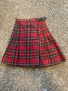 Vintage Moda School girl red pleated plaid short skirt